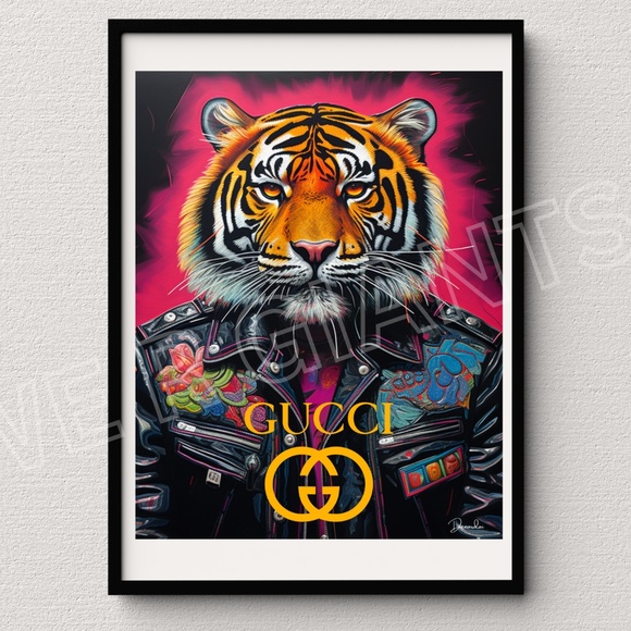 GUCCI ART STUNNING MOTO TIGER PRINT 11X14 BY THE ARTIST DENARDAI - Picture 2 of 2